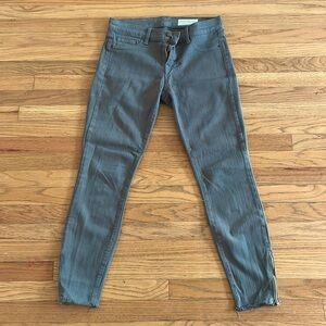 Pistola skinny jeans in dark green with ankle zip and distressed hem, size 27.
